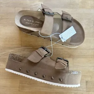 Altar’d State Serenna Platform Suede Sandals Size 8 Brown Boho Buckle Slides