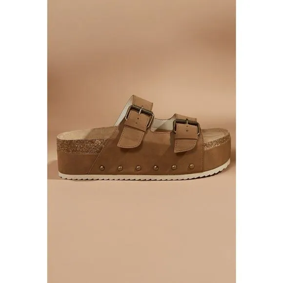 Altar’d State Serenna Platform Suede Sandals Size 8 Brown Boho Buckle Slides