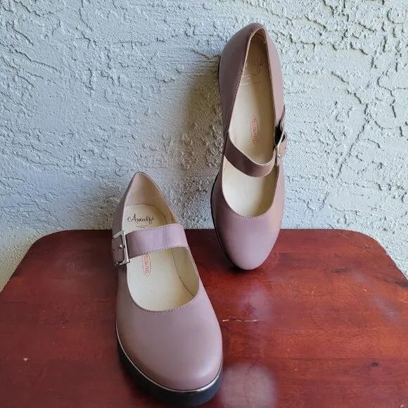 Amalfi Geronimo Leather Wedge Mary Jones Platform Size 11 M Rosewood Color Shoes