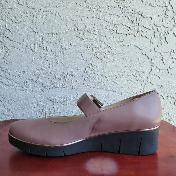 Amalfi Geronimo Leather Wedge Mary Jones Platform Size 11 M Rosewood Color Shoes