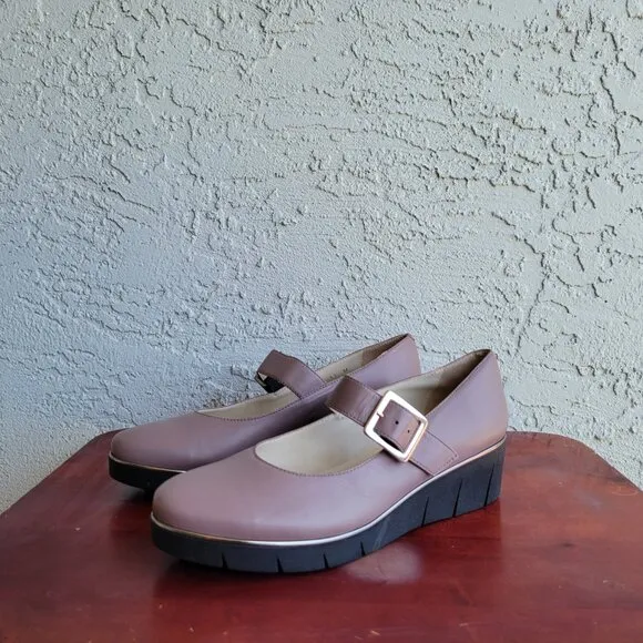 Amalfi Geronimo Leather Wedge Mary Jones Platform Size 11 M Rosewood Color Shoes