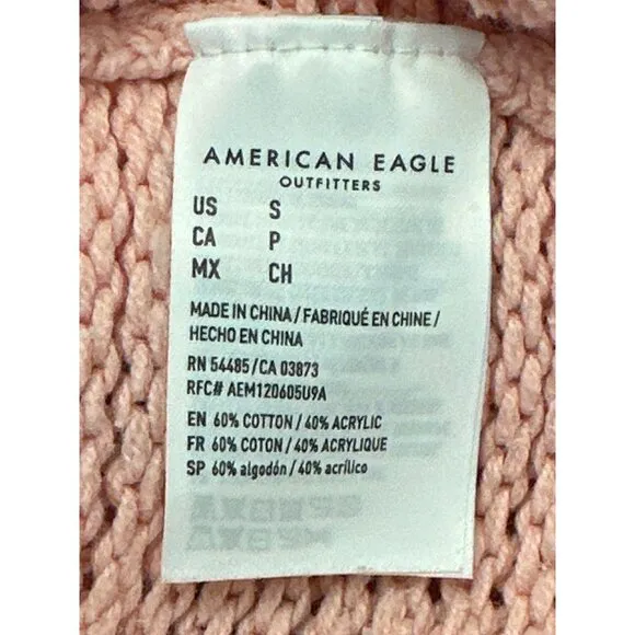 American Eagle Striped Knit Long Sleeve Sweater Pink Brown Cotton Acrylic Blend