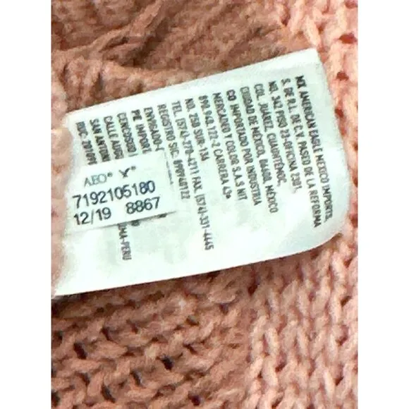 American Eagle Striped Knit Long Sleeve Sweater Pink Brown Cotton Acrylic Blend