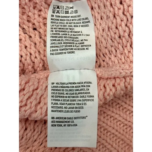 American Eagle Striped Knit Long Sleeve Sweater Pink Brown Cotton Acrylic Blend