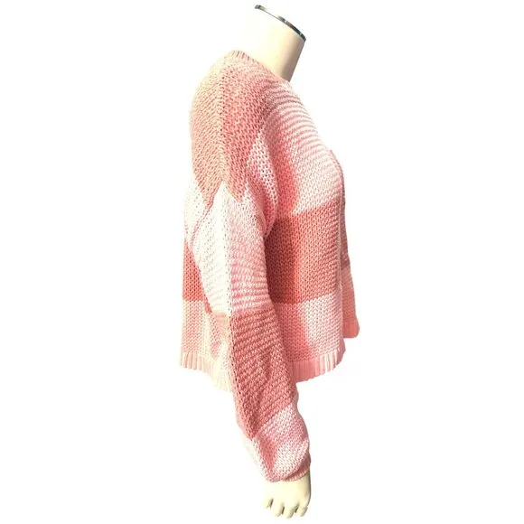 American Eagle Striped Knit Long Sleeve Sweater Pink Brown Cotton Acrylic Blend