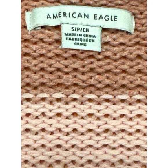American Eagle Striped Knit Long Sleeve Sweater Pink Brown Cotton Acrylic Blend