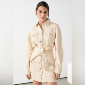 &amp; Other Stories Sz 4 NWT Hourglass Denim Belted Cream Mini Dress