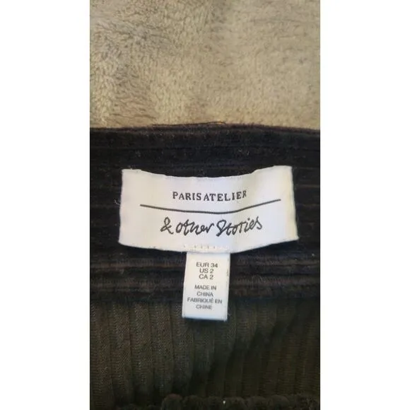 &amp; Other Stories Velvet Corduroy Black Midi Skirt