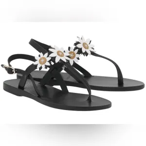 Ancient Greek Sandals Fabrizio Viti Sylvie Daisy Leather Sandals Black 38/8