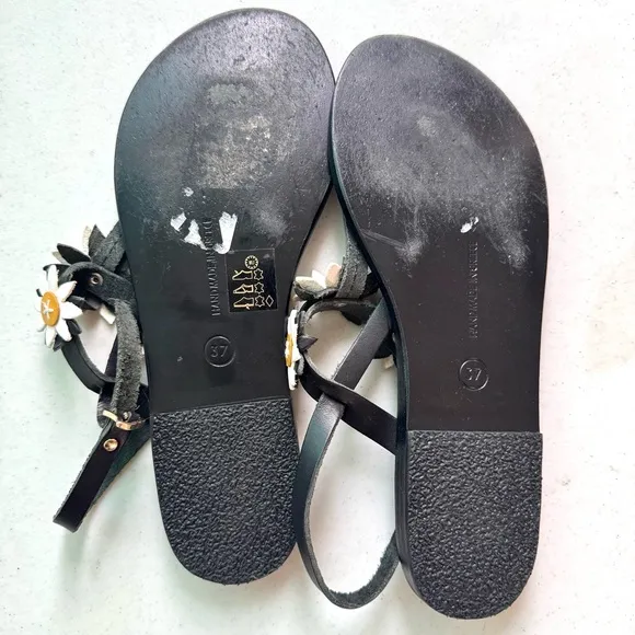 Ancient Greek Sandals Fabrizio Viti Sylvie Daisy Leather Sandals Black 38/8