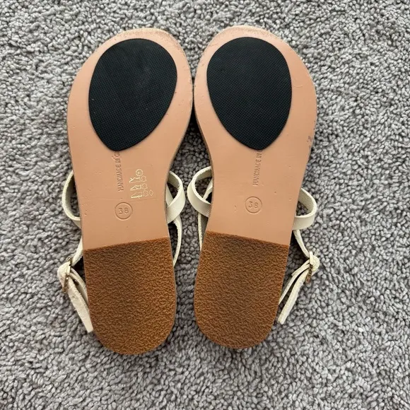 Ancient Greek Sandals Leather Cream Blue Jewel Accent Sz 8 EUR 38 Boho Gypsy