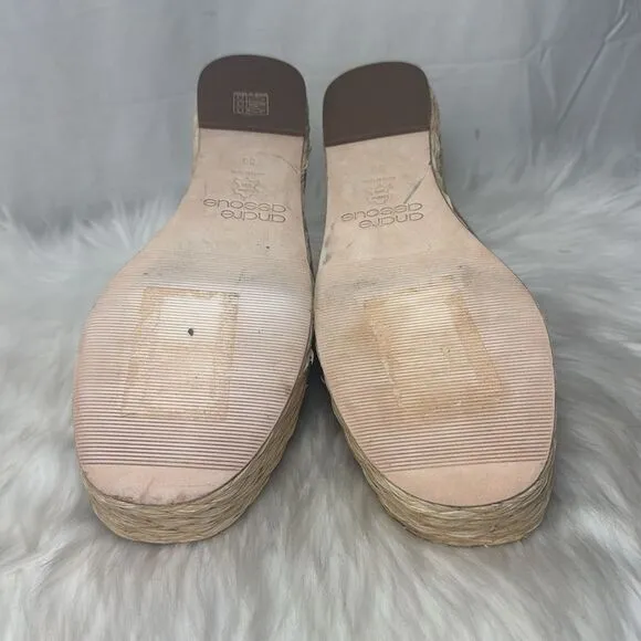 Andre Assous Women's Calesa Slide Sandals Blush Pink Leather/Raffia Sz 38/US 8