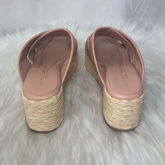 Andre Assous Women's Calesa Slide Sandals Blush Pink Leather/Raffia Sz 38/US 8