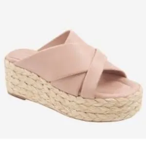 Andre Assous Women's Calesa Slide Sandals Blush Pink Leather/Raffia Sz 38/US 8