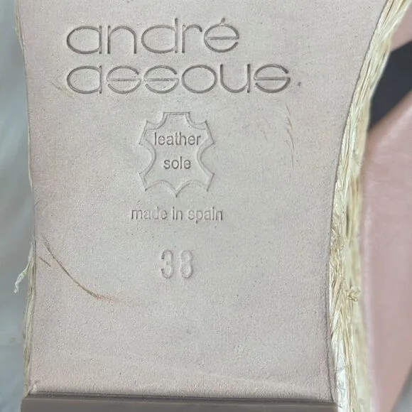 Andre Assous Women's Calesa Slide Sandals Blush Pink Leather/Raffia Sz 38/US 8