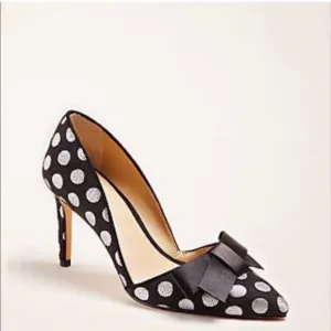 Ann Taylor Black Silver Polka Dot Bow Dress Formal Women's Heels Size 6