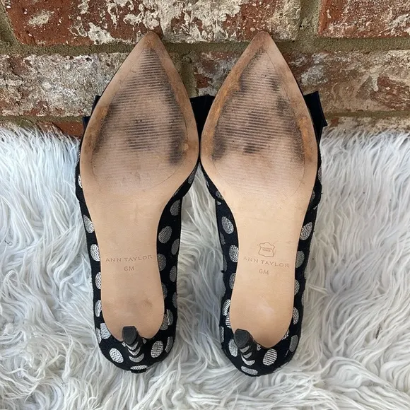 Ann Taylor Black Silver Polka Dot Bow Dress Formal Women's Heels Size 6