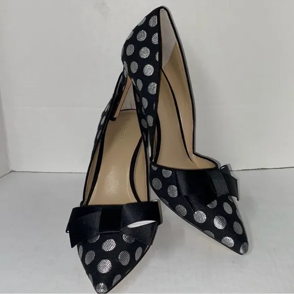 Ann Taylor Black Silver Polka Dot Bow Dress Formal Women's Heels Size 6