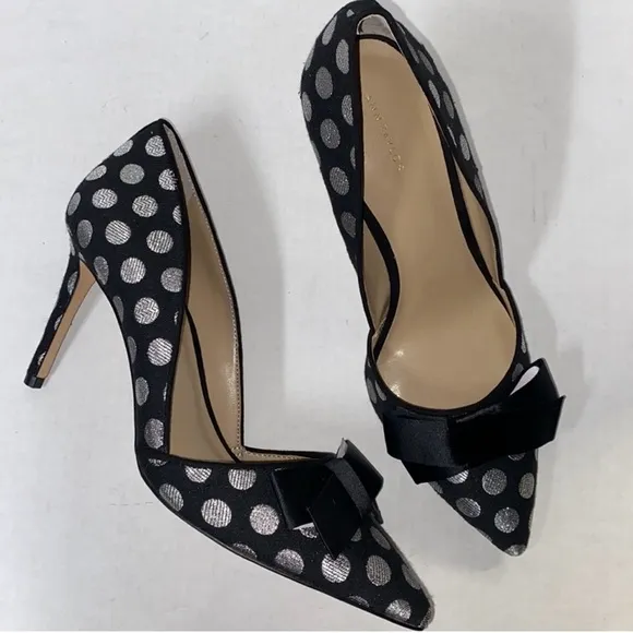 Ann Taylor Black Silver Polka Dot Bow Dress Formal Women's Heels Size 6