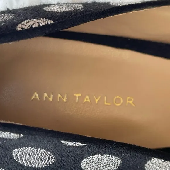 Ann Taylor Black Silver Polka Dot Bow Dress Formal Women's Heels Size 6