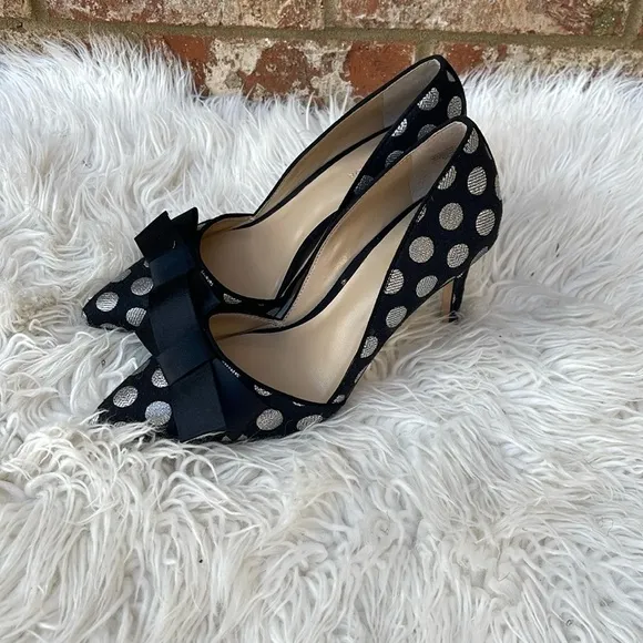 Ann Taylor Black Silver Polka Dot Bow Dress Formal Women's Heels Size 6