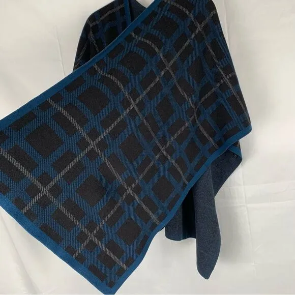 Anne Klein Blue Plaid Cape Sweater - Chic &amp; Cozy!