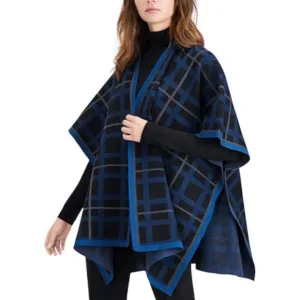 Anne Klein Blue Plaid Cape Sweater - Chic &amp; Cozy!