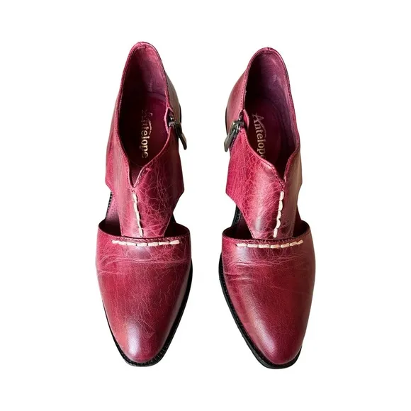 Antelope Shoes (37), Burgundy Red BOHO cutout booties, chic, size EU 37-US 6-6.5