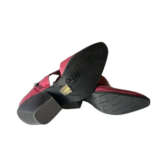 Antelope Shoes (37), Burgundy Red BOHO cutout booties, chic, size EU 37-US 6-6.5