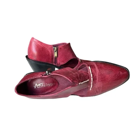 Antelope Shoes (37), Burgundy Red BOHO cutout booties, chic, size EU 37-US 6-6.5