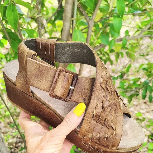 ANTELOPE SZ 39/8-8 1/2 RARE THICK BRAIDED WOVEN LEATHER ANKLE STRAP SANDALS
