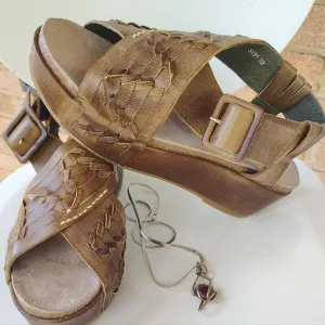 ANTELOPE SZ 39/8-8 1/2 RARE THICK BRAIDED WOVEN LEATHER ANKLE STRAP SANDALS