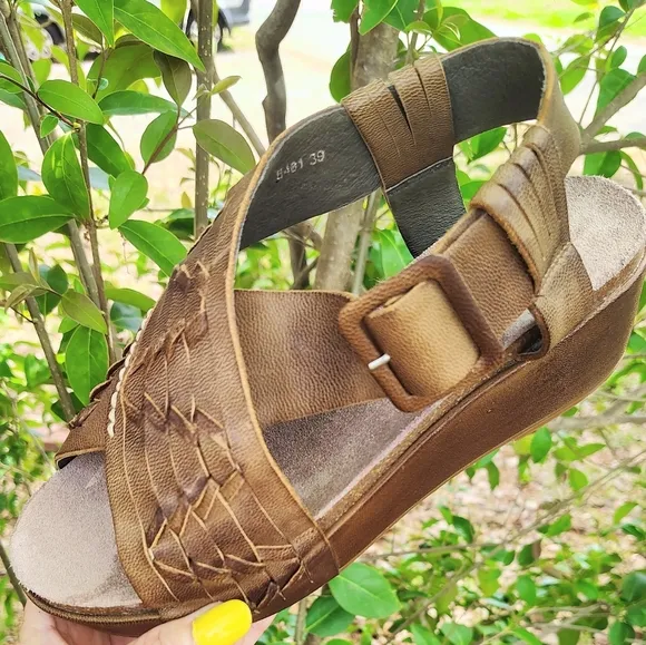 ANTELOPE SZ 39/8-8 1/2 RARE THICK BRAIDED WOVEN LEATHER ANKLE STRAP SANDALS