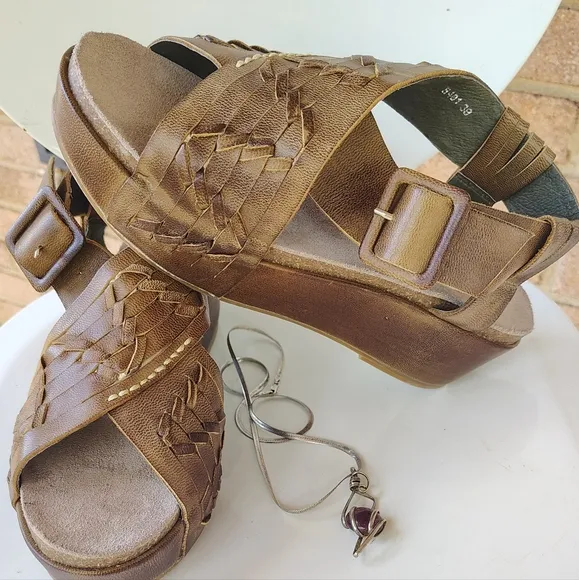 ANTELOPE SZ 39/8-8 1/2 RARE THICK BRAIDED WOVEN LEATHER ANKLE STRAP SANDALS
