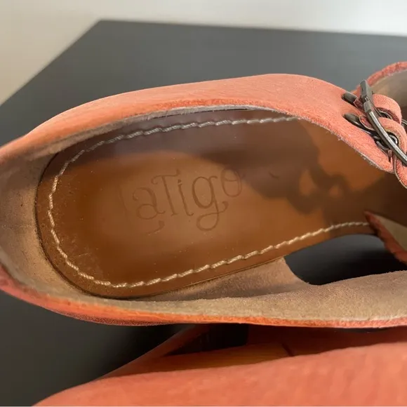 ANTHRO LATIGO Tiki Wood Sole Boho Platform Sandals - Coral Size 9.5