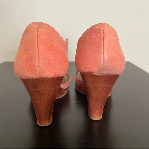 ANTHRO LATIGO Tiki Wood Sole Boho Platform Sandals - Coral Size 9.5