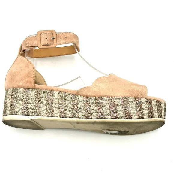 ANTHRO - PAOLO MATTEI SPARKLE-STRIPED PLATFORM SANDALS SIZE 37EU / 8US