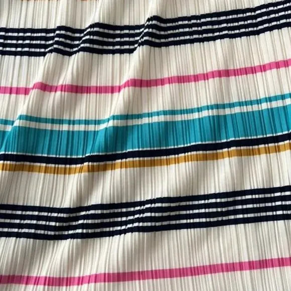 Anthropologie Boho ON Off Shoulder Mini Dress XL White Striped A-Line Pleated