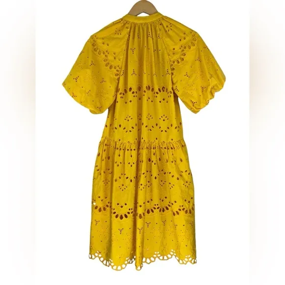 Anthropologie Boho Tallulah Puff Sleeve Eyelet Mini Dress in Mango Size XS