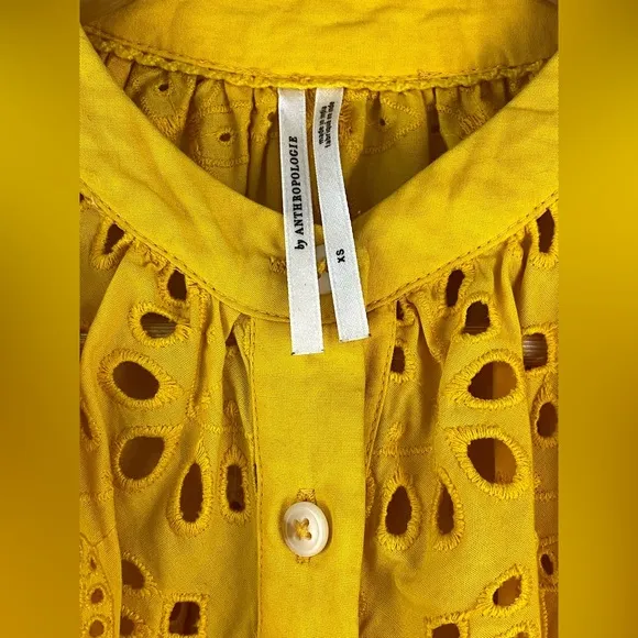 Anthropologie Boho Tallulah Puff Sleeve Eyelet Mini Dress in Mango Size XS