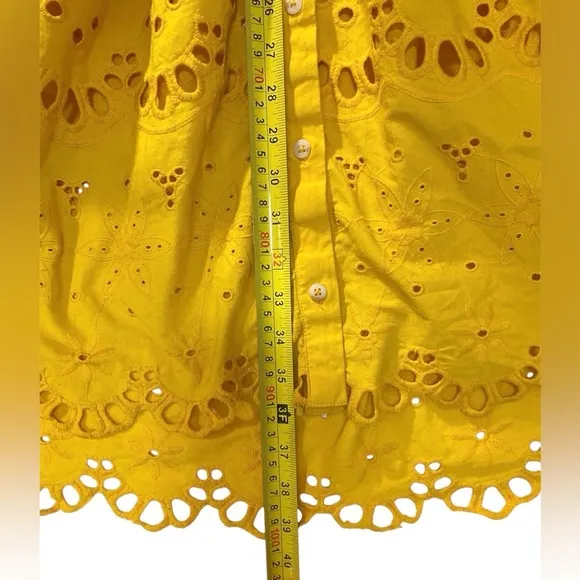 Anthropologie Boho Tallulah Puff Sleeve Eyelet Mini Dress in Mango Size XS