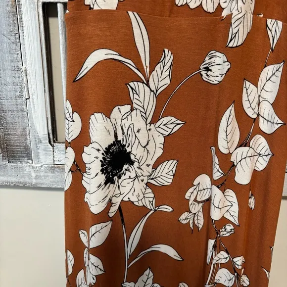 Anthropologie Brown Ruffled Floral Faux Wrap Midi Dress
