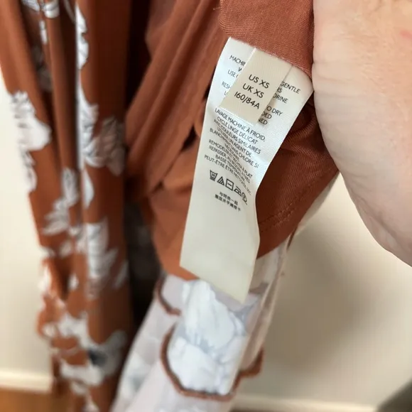 Anthropologie Brown Ruffled Floral Faux Wrap Midi Dress