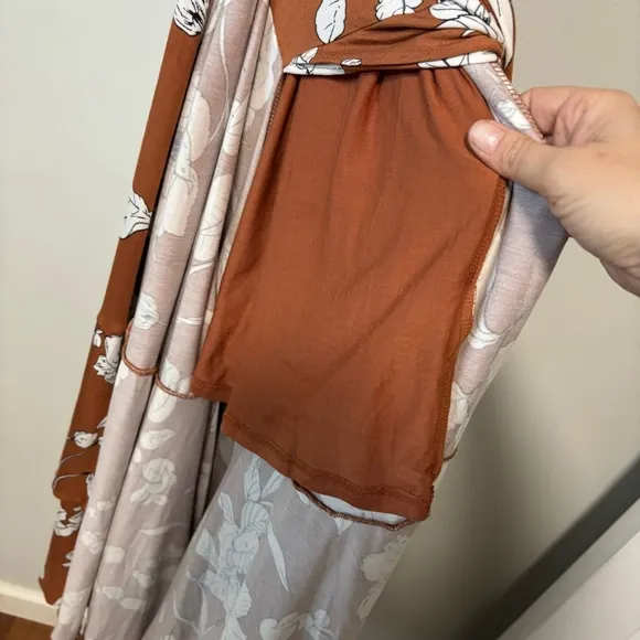 Anthropologie Brown Ruffled Floral Faux Wrap Midi Dress