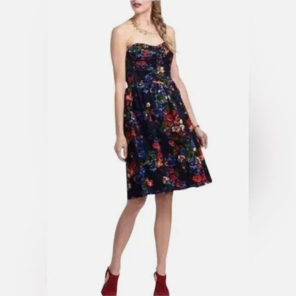 Anthropologie HD Paris Paca Halter Floral CorduroyFit&amp;Flare Retro Style Dress 2