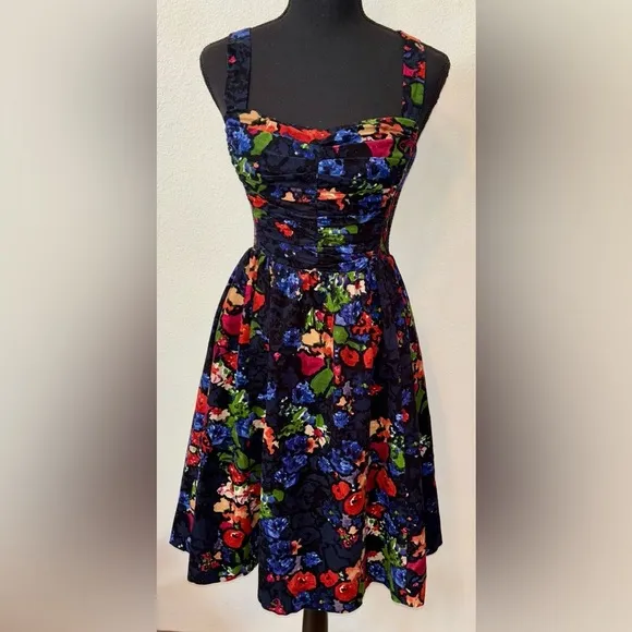 Anthropologie HD Paris Paca Halter Floral CorduroyFit&amp;Flare Retro Style Dress 2