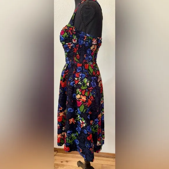 Anthropologie HD Paris Paca Halter Floral CorduroyFit&amp;Flare Retro Style Dress 2