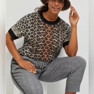 Anthropologie Maeve Ellinor Sweater Leopard Print 1X VGUC