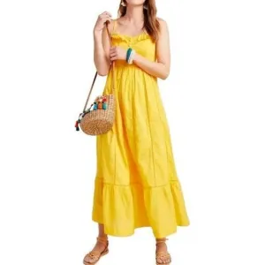 Anthropologie Maeve NEW Yellow Pintuck Button Front Maxi Dress Plus Size 2X Boho