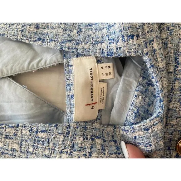 Anthropologie Maeve -Tweed Pinafore skirt, Blue Suspender Dress, size 6